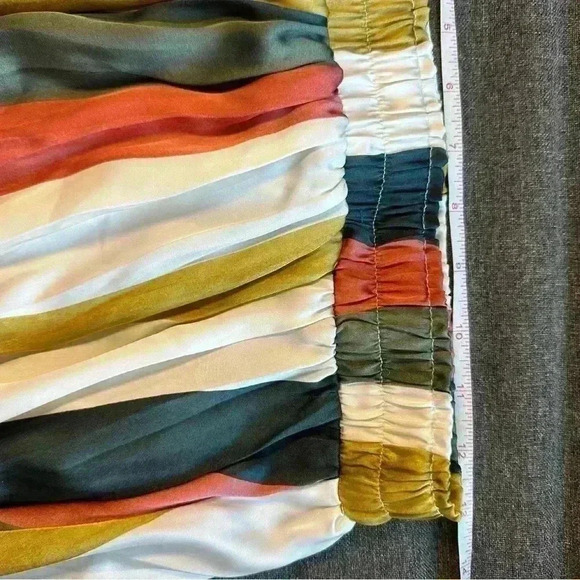 🎆Mystery Satin stripe skirt elastic waist small gold green orange cream midi - Picture 9 of 9